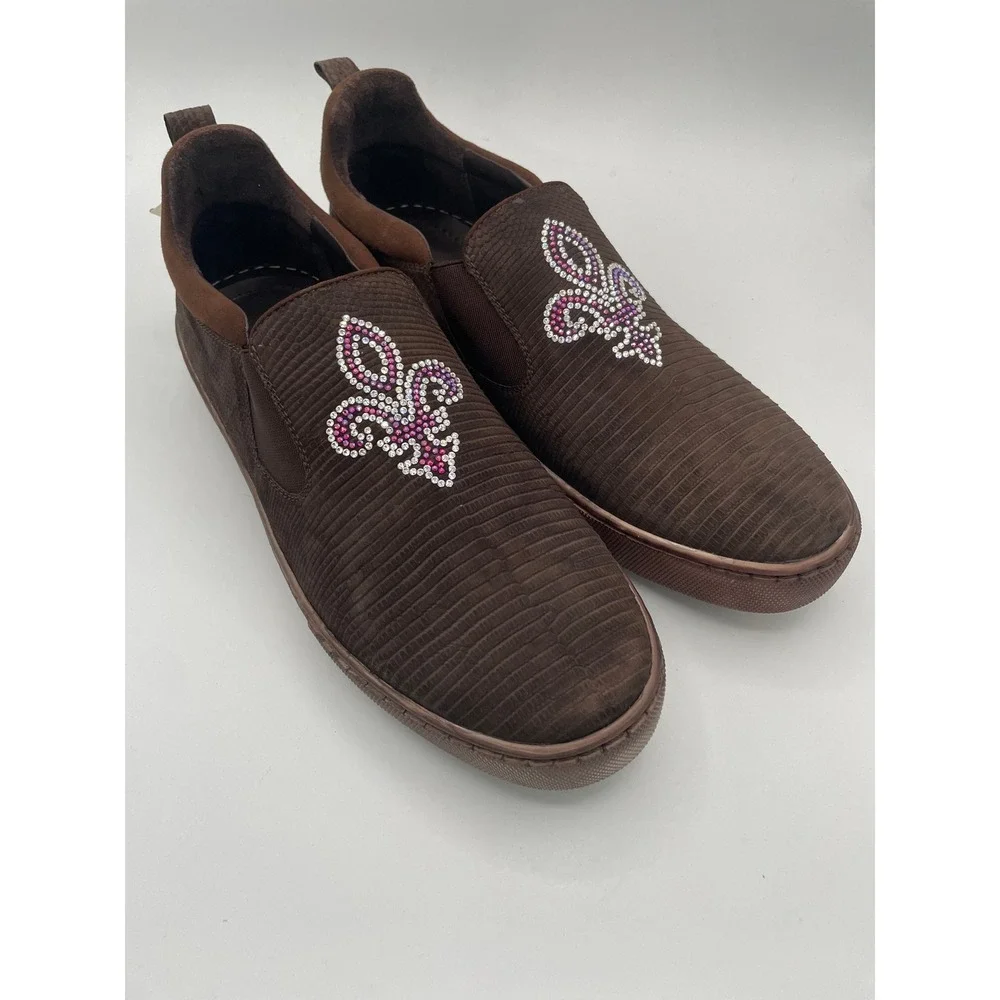 Belvedere Kane Brown Genuine Lizard Swarovski Crystal Fleur De Lis‎ Sneakers 9